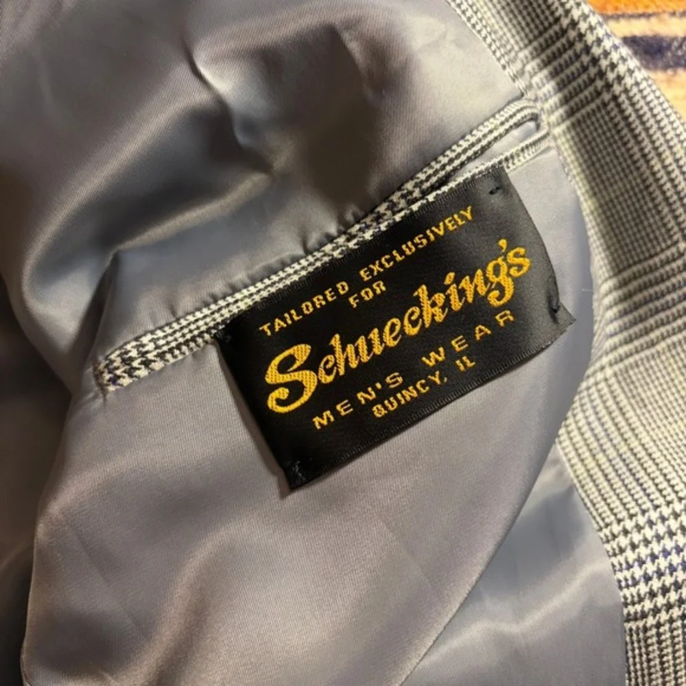 Schuecking's Mens 44R Glen Plaid Blazer Jacket 100% Wool Gray Arthur WOO1226‎